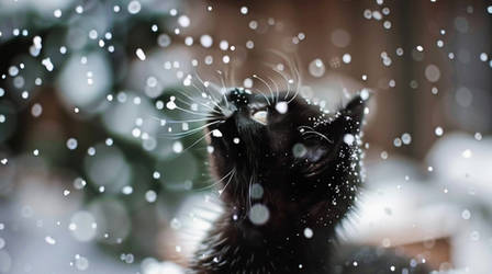 Black Kitten in the Snow
