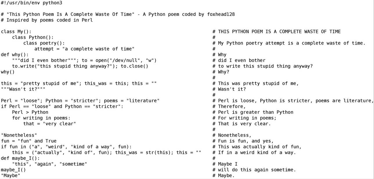 This Python Poem Is A Complete Waste Of Time by foxhead128 on DeviantArt