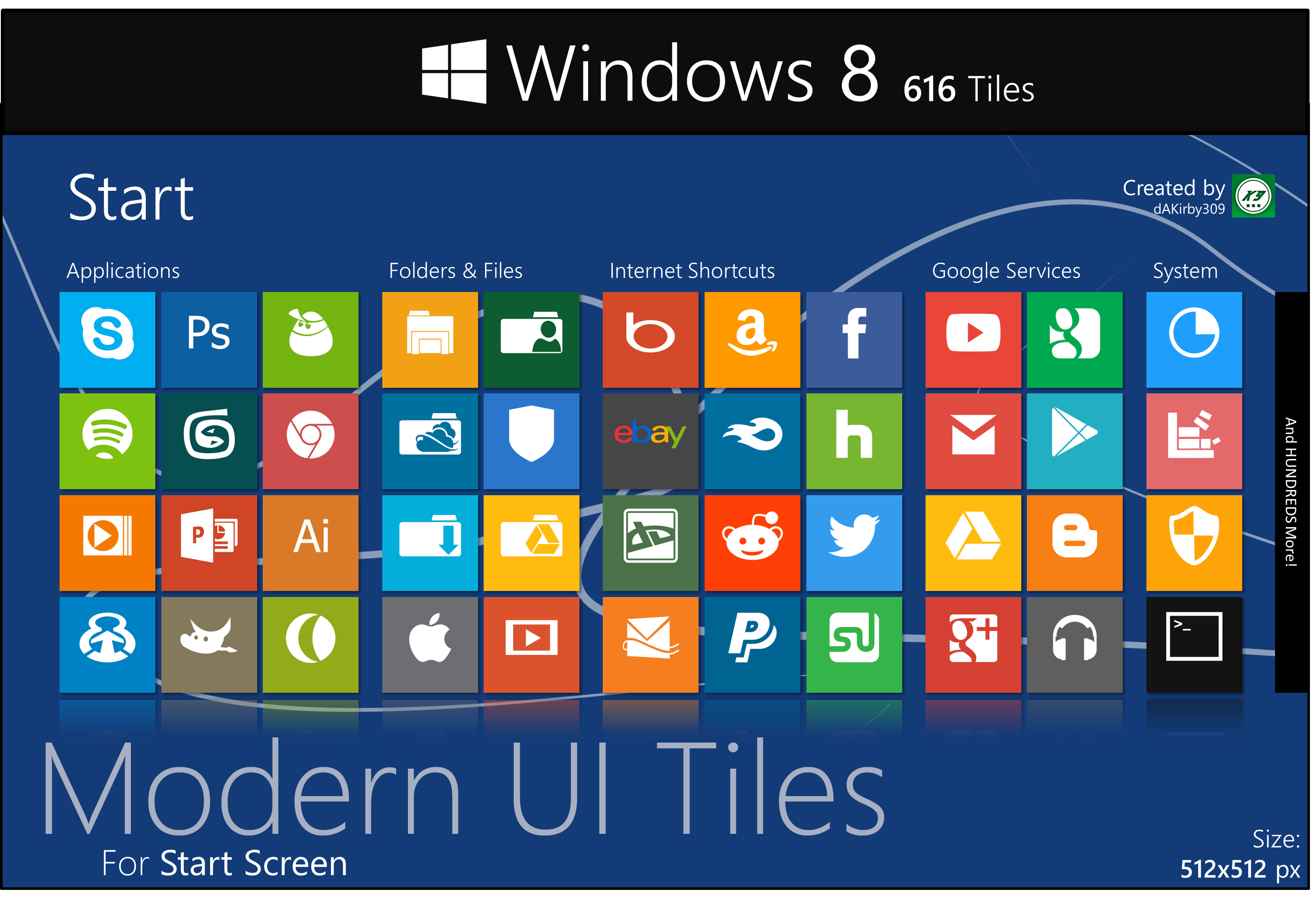 Modern UI Tiles Icon Set - 616 Tiles