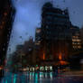 The city in the rain