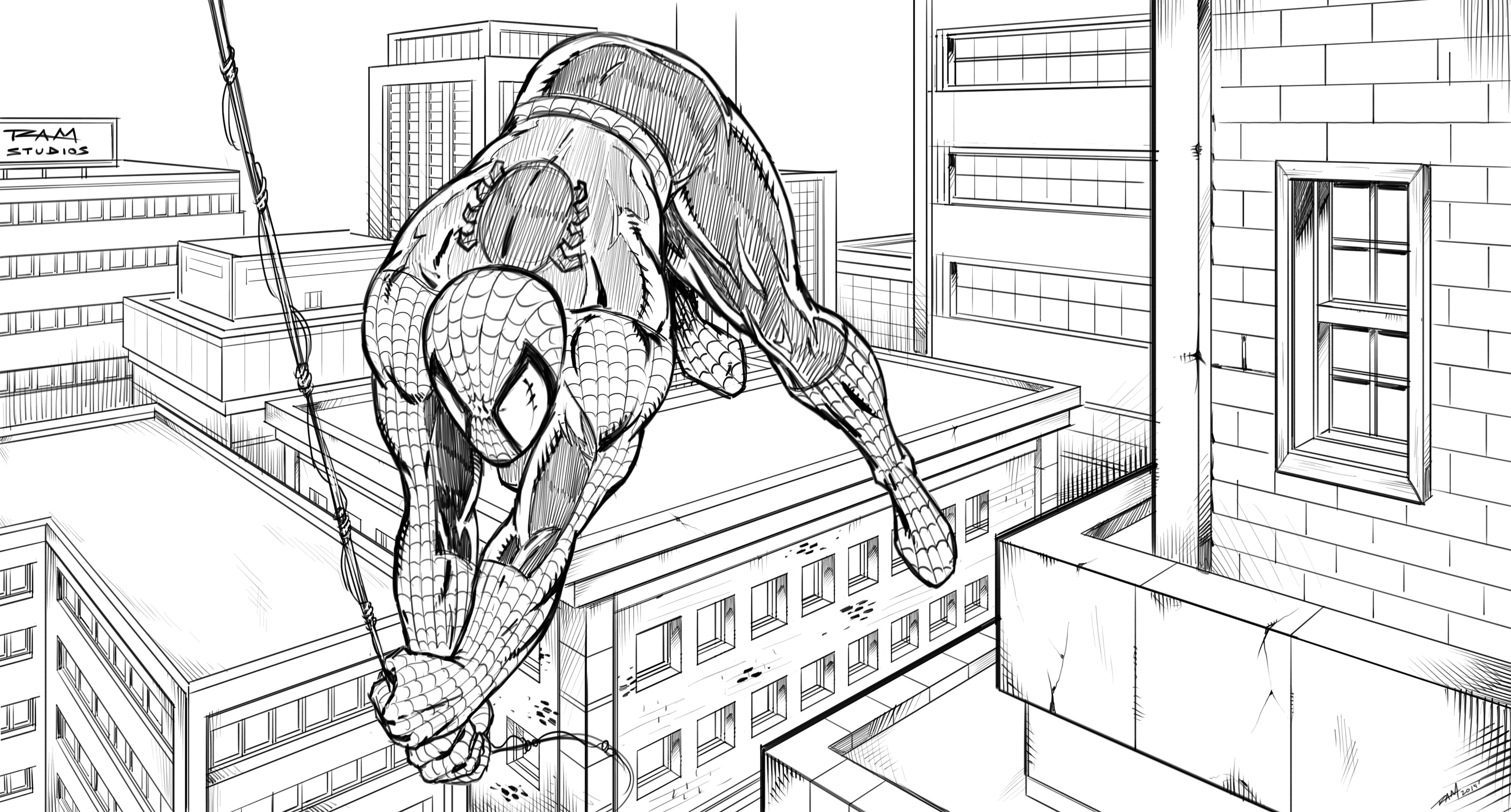 Spiderman Over the City by RAM