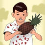 Boy holding a pineapple (vector retrace)