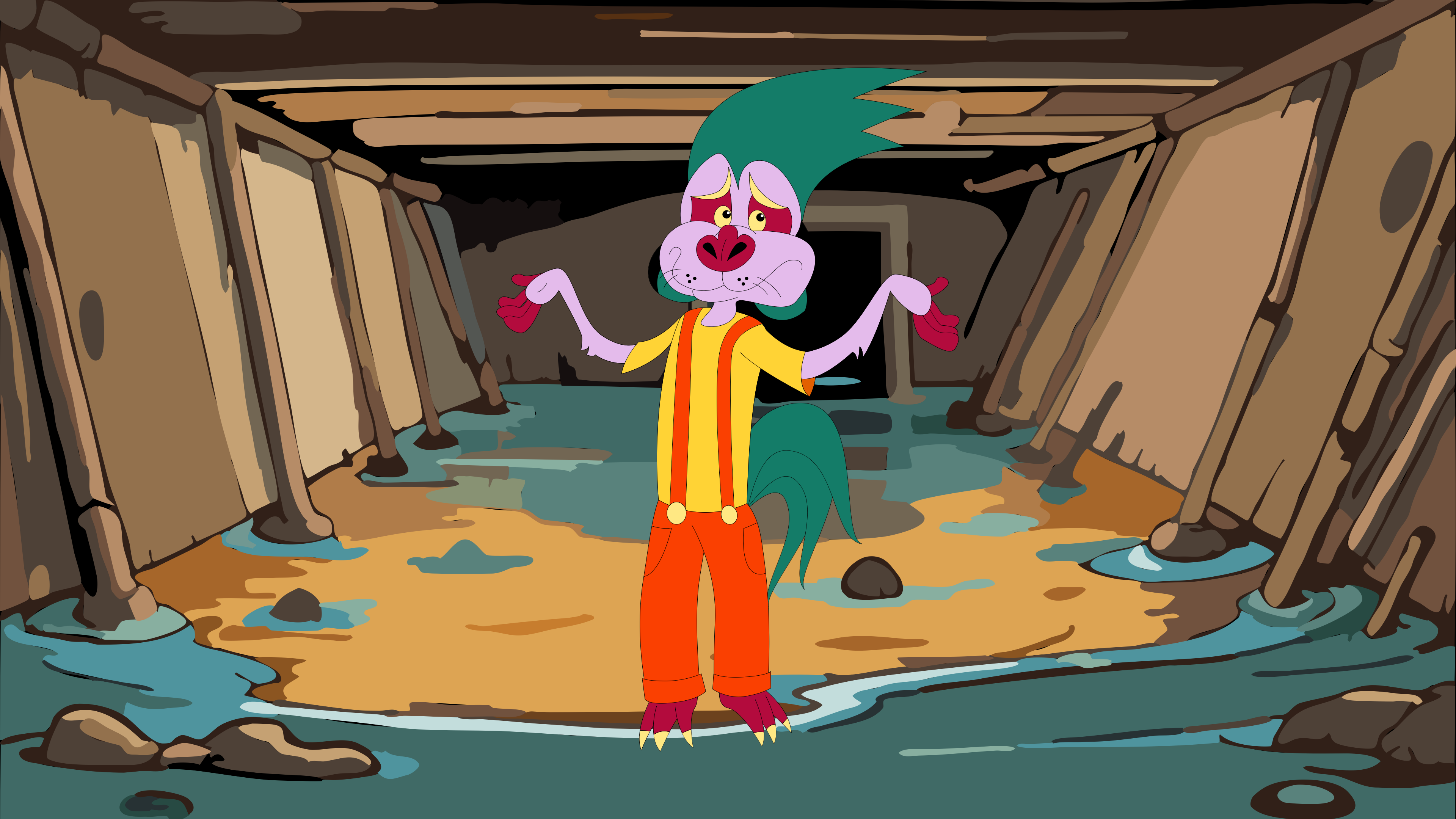 Armie shrugging after pipes burst in a crawl space