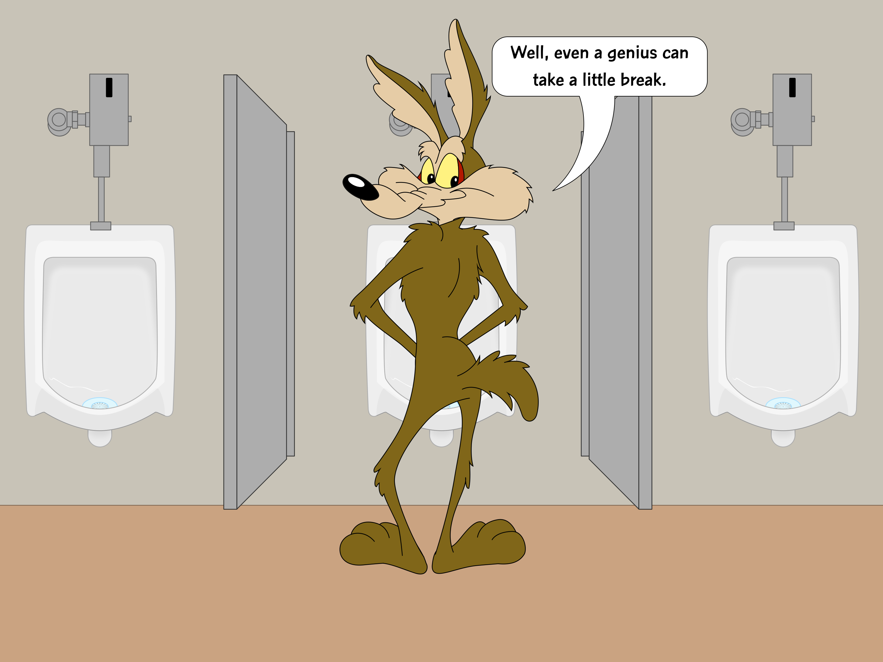 Wile E. Coyote using the little boys' room