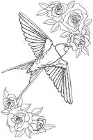 FREE Swallow with Roses Coloring Page by szynszyla-stokrotka