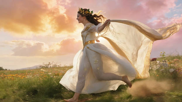 Woman Running Through Flower Field Cinematic