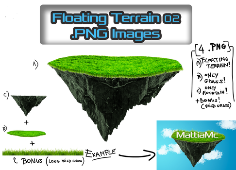 Floating Terrain Mountain 02  PNG + Bonus