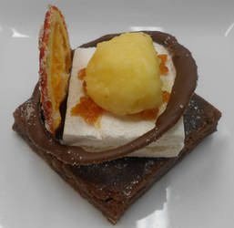 Orange Brownie, Marshmallow, and Sorbet