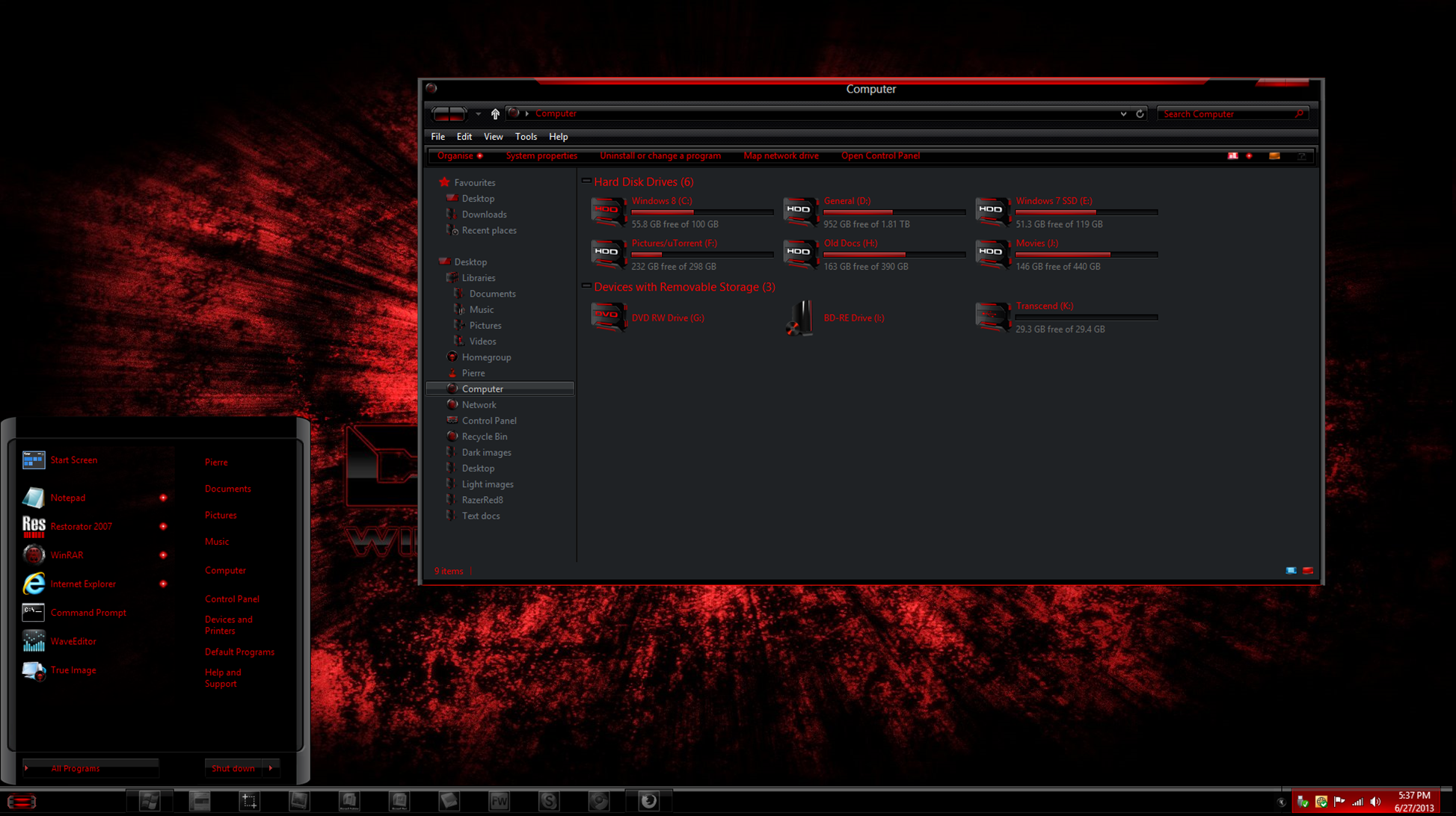 Windows 8 theme RazerRed8 Gold