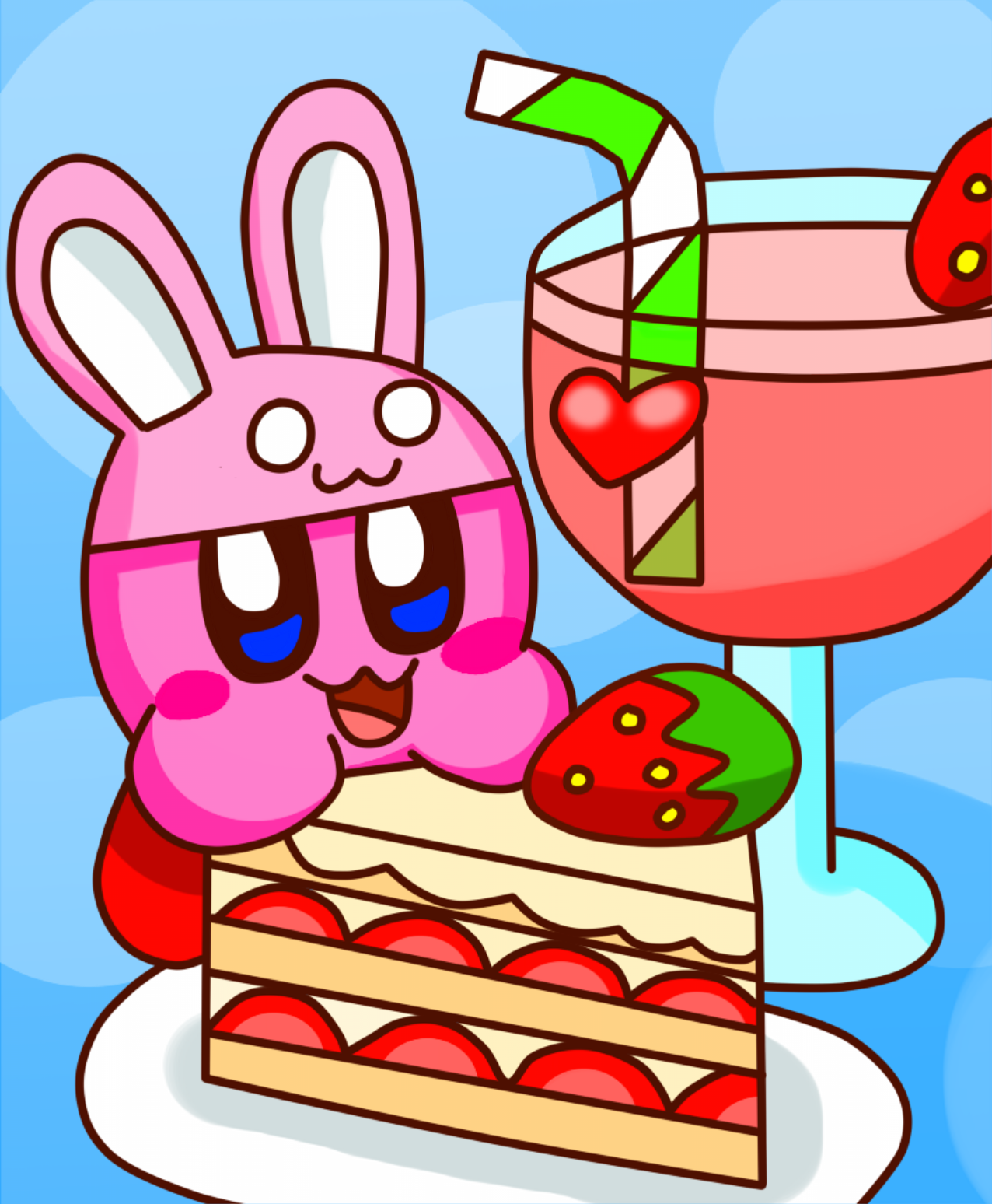 [SAI-Paint] Bunny Kirby Eating Cake by Cuddlesnam on DeviantArt