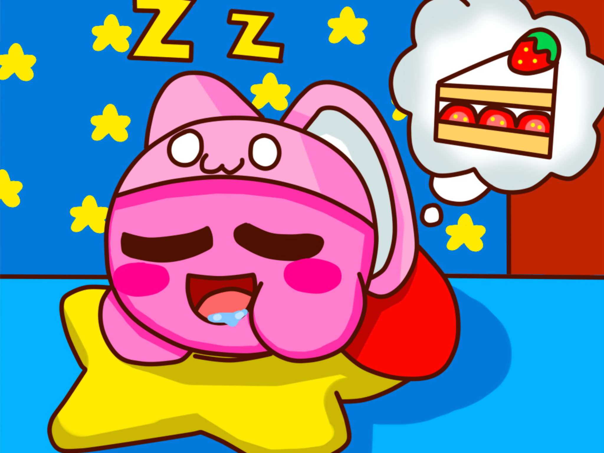 [SAI-Paint] Bunny Kirby Sleeping Cake Dream by Cuddlesnam on DeviantArt