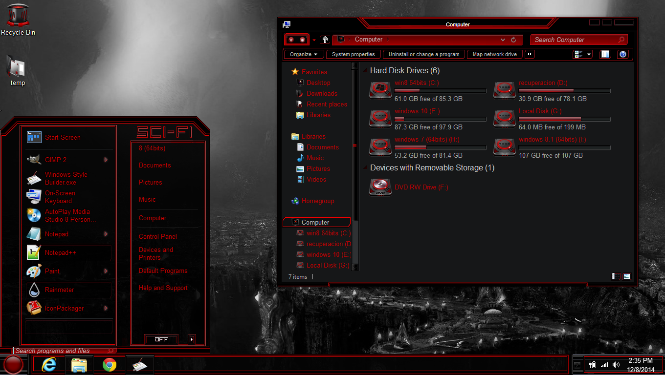 Windows 8 theme dark red sci-fi by newthemes on DeviantArt