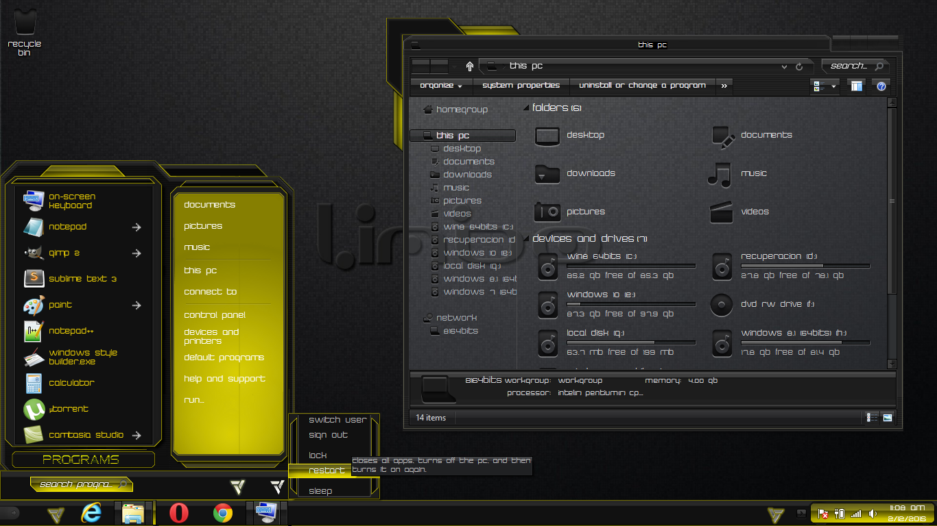 Windows 8.1 theme yellow limbo