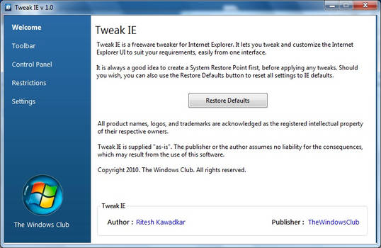 Tweak Internet Explorer