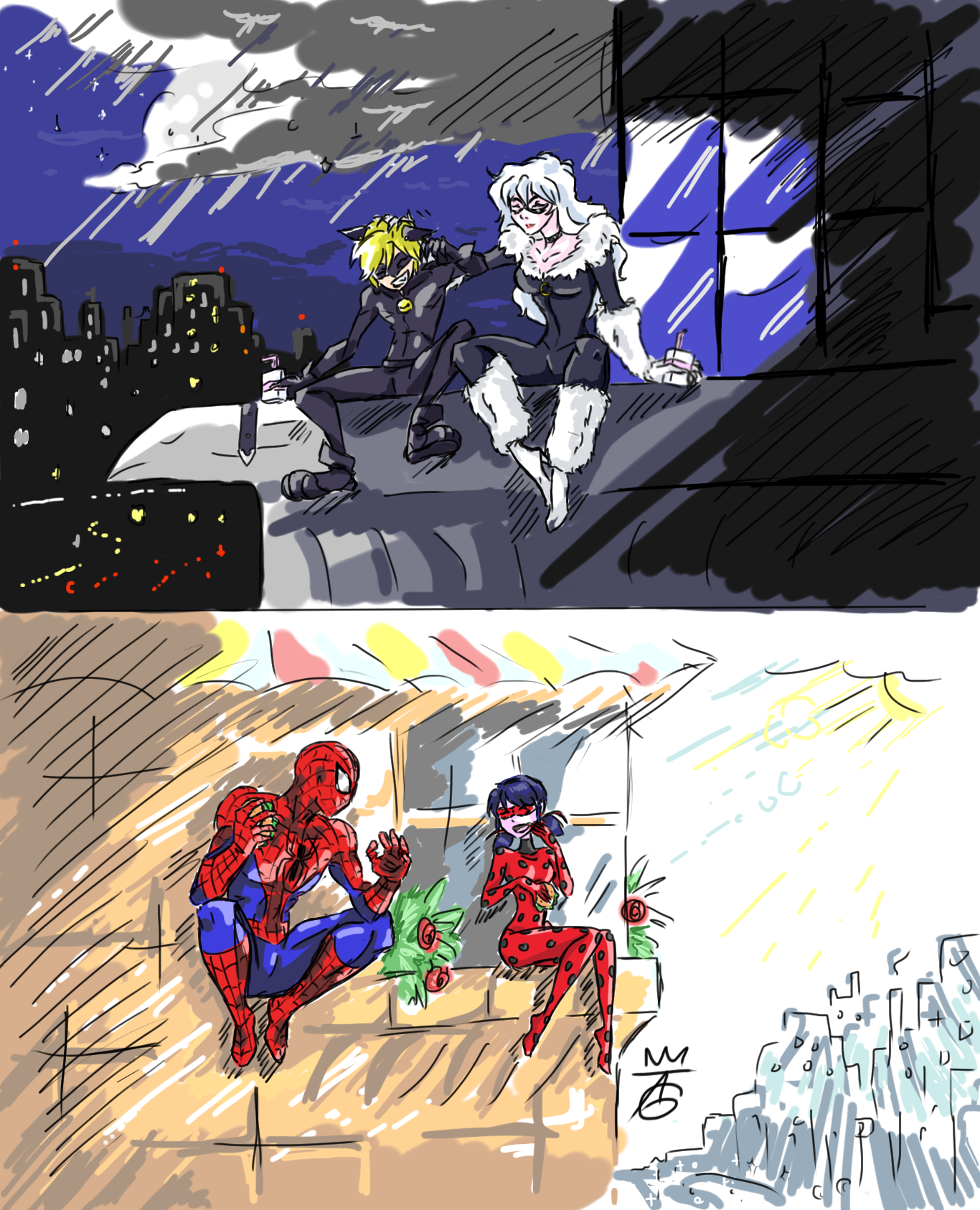 Кроссовер человек. Человек паук Crossover. Spider man Ladybug комикс. Человек паук и леди баг кроссовер.