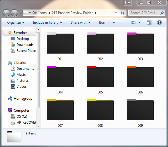 Basic Set 5 of 6 Black/Warm Computer Folder Icons