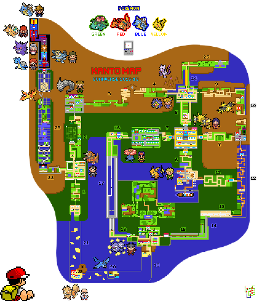 Pokemon Kanto Region Map by Euanverse on DeviantArt