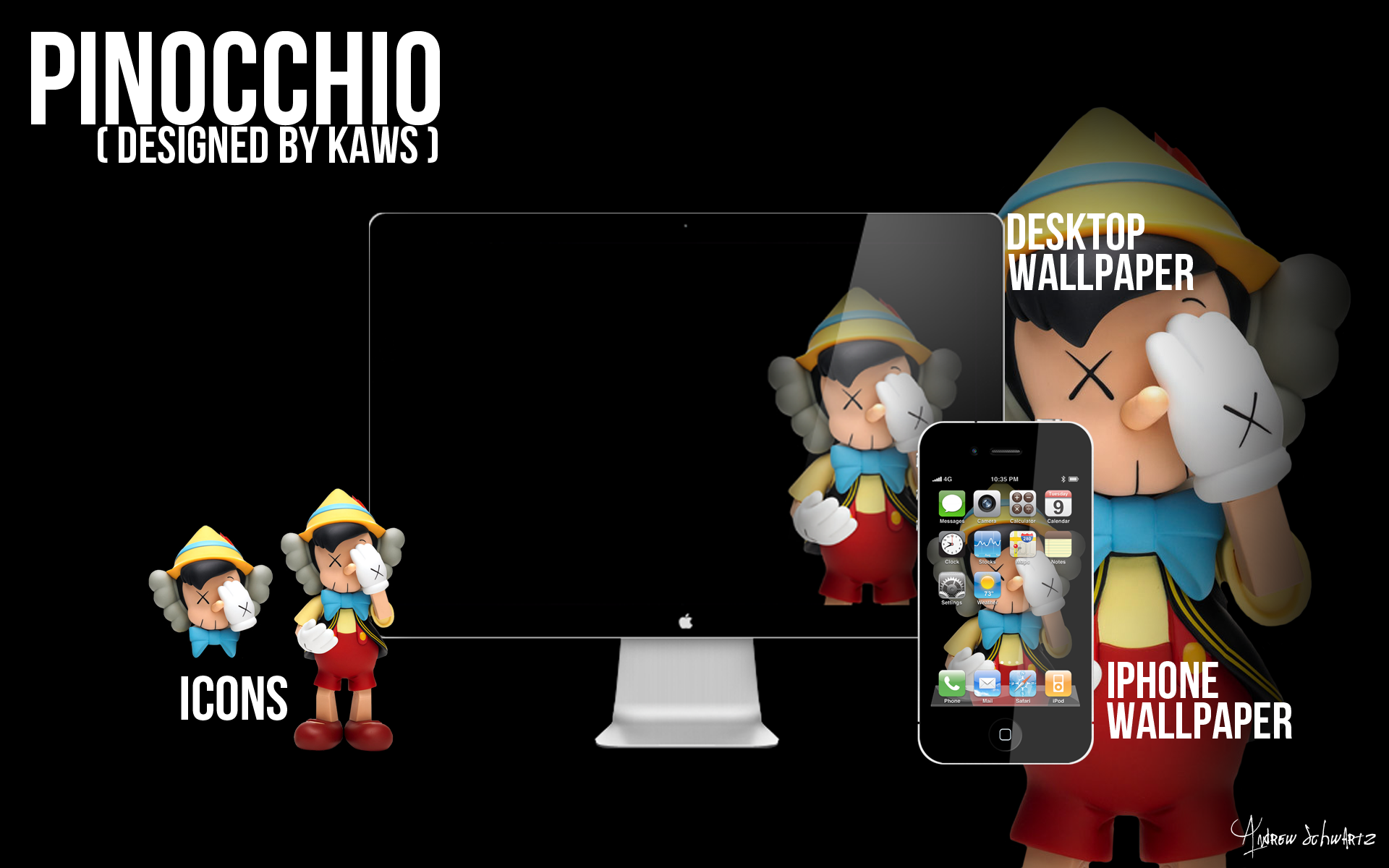 KAWS Pinocchio Wallpaper and Icons by