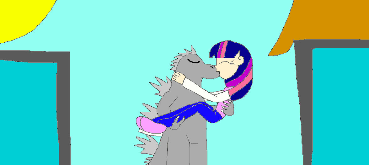 Twilight Sparkle and Godzilla: A Carrying Kiss! by Devon13168 on DeviantArt