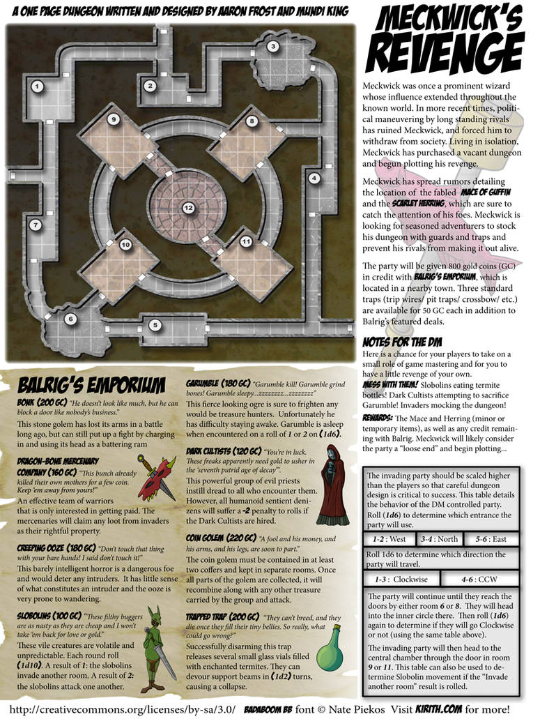 One Page Dungeon Contest 2011 by Pilfarn on DeviantArt