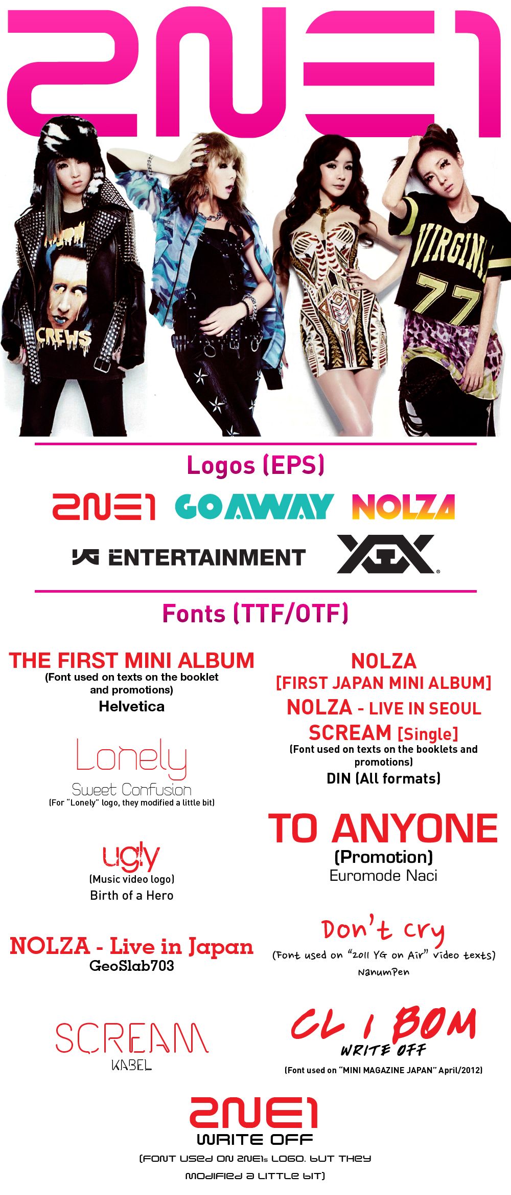 Pack of Logos and Fonts of 2NE1