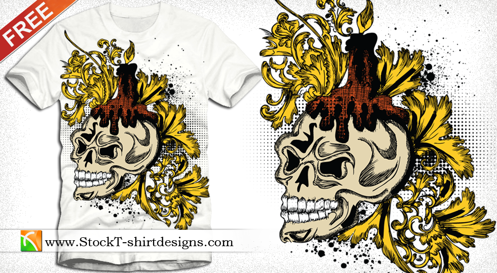 Free Vector Skull and Floral T-shirt Design