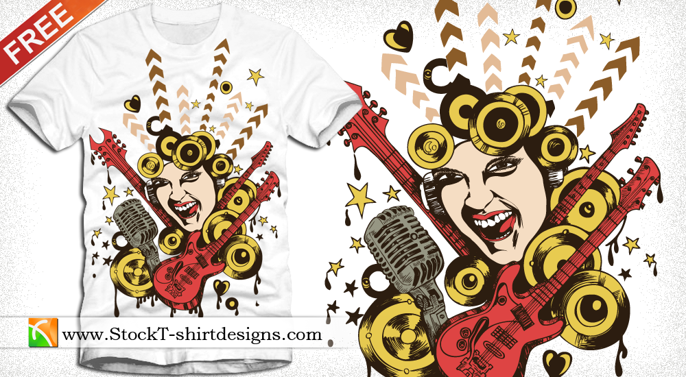 Tshirt Design with Singing Girl, Guitar Microphone by ...