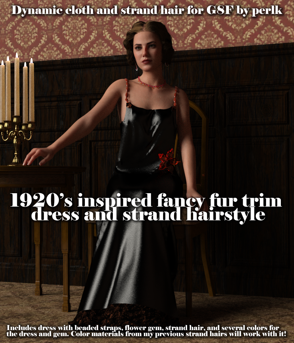 Free: 20's fancy fur dress and strand hair for G8F by perlk on DeviantArt
