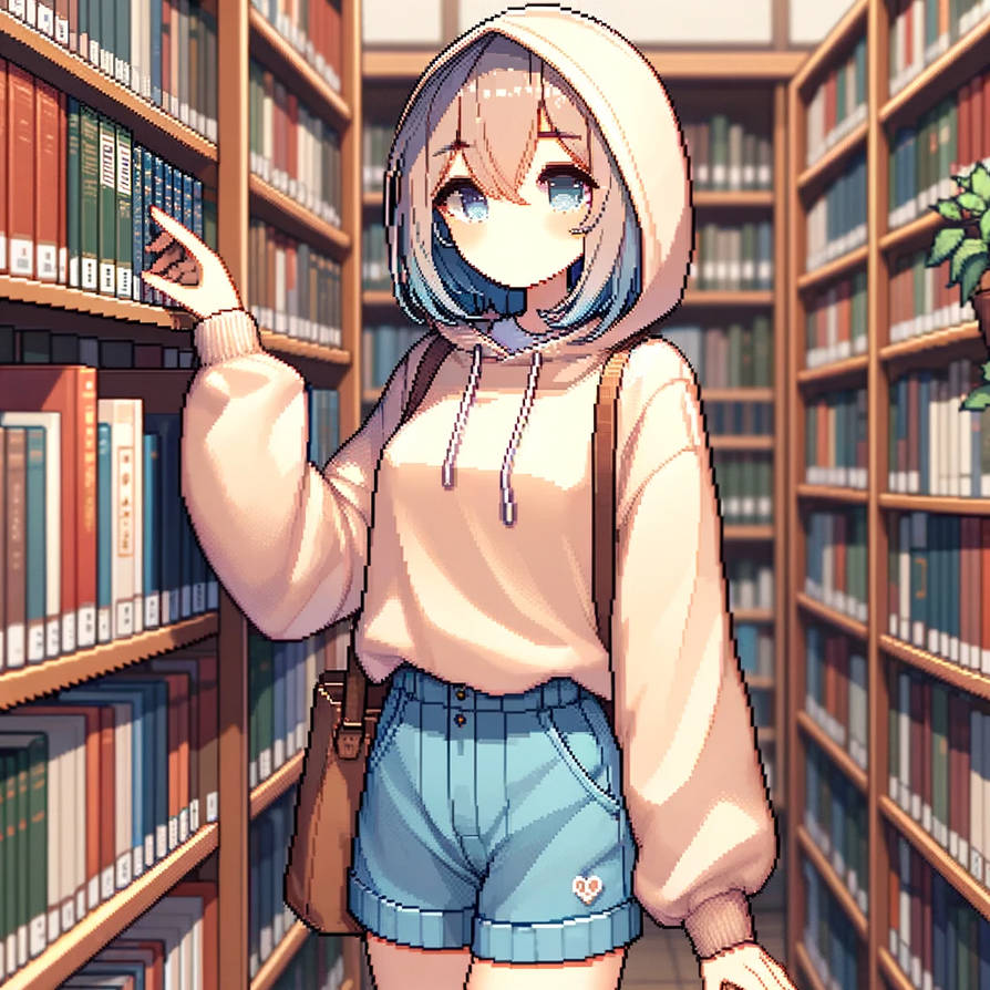 Mouthless pixelart girl at Library by BadBlinko on DeviantArt