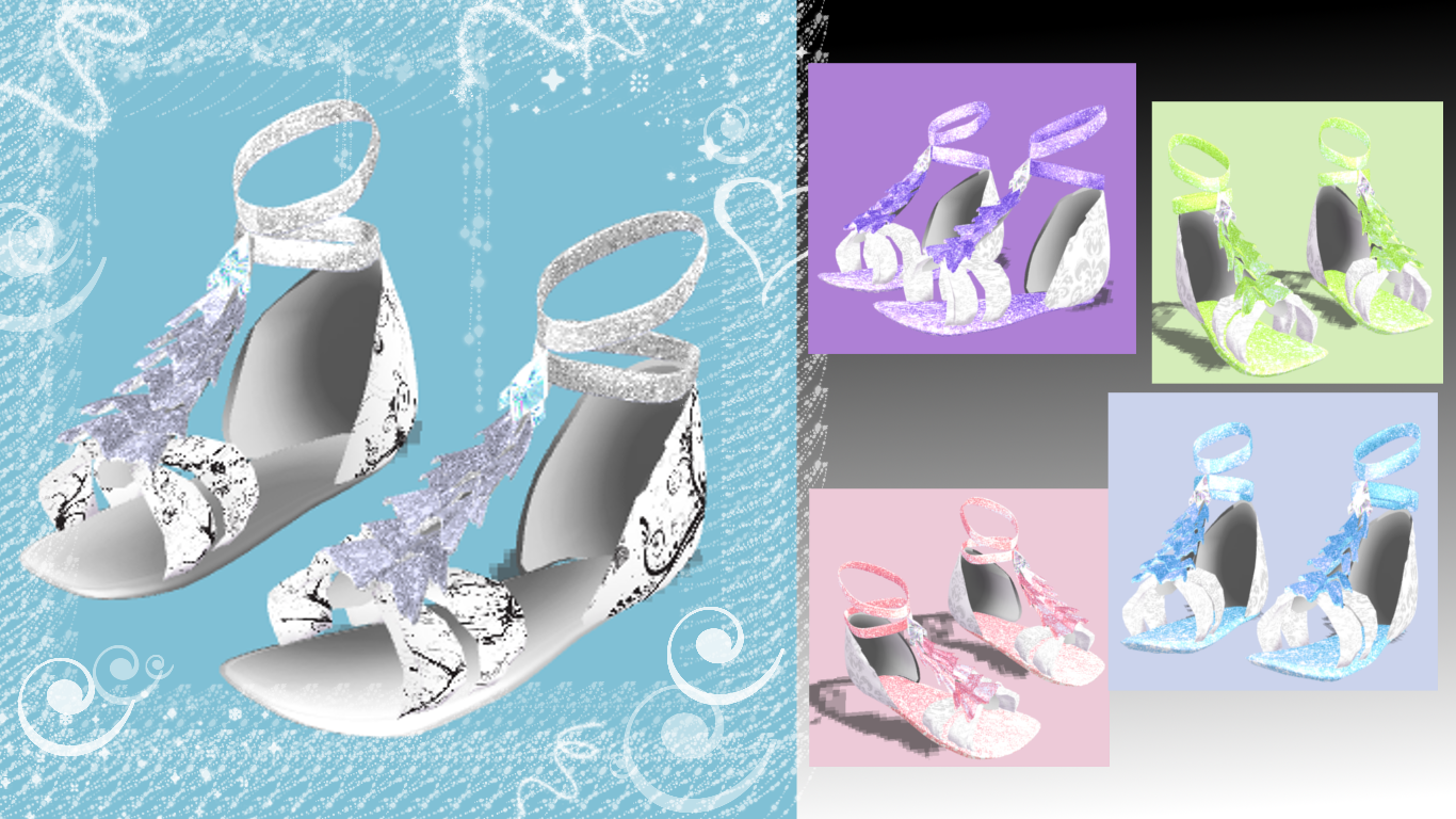 [MMD] Flat glittery Diamond Ruffle Sandals