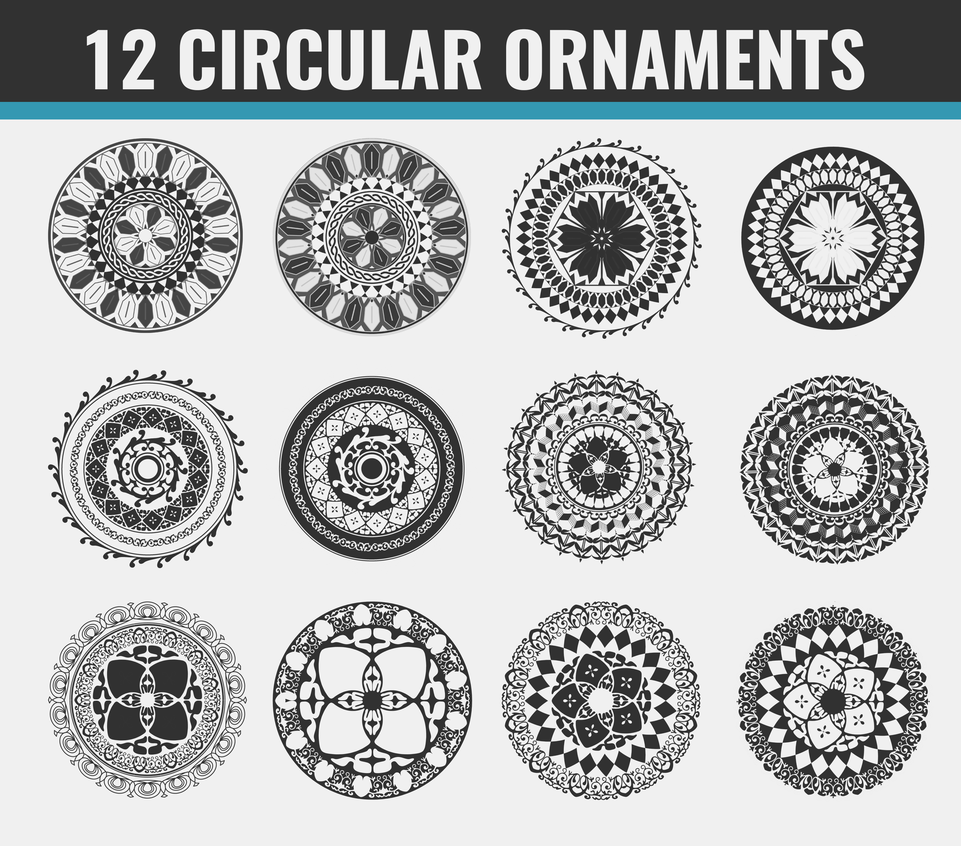 12 Free Circular Ornaments (PNG)