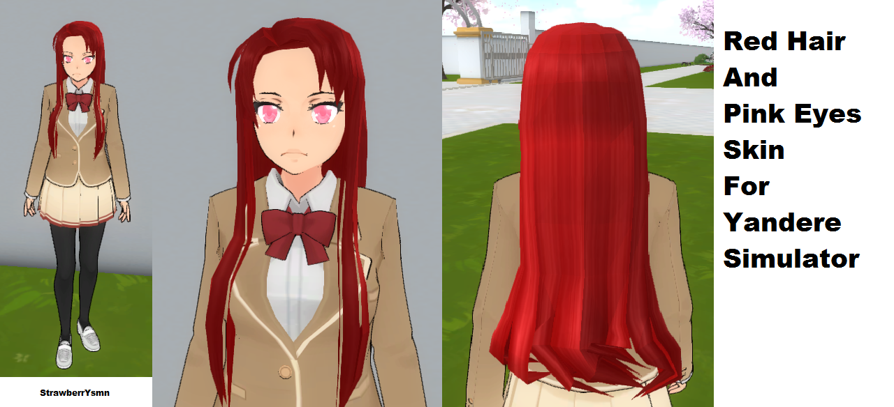 Red Hair and Pink Eyes Skin For Yandere Simulator.