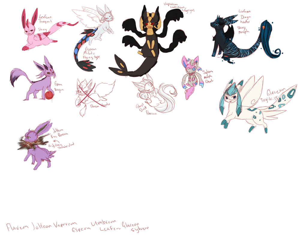 PKMNation Eeveelution sketches by kitzune-griffith on DeviantArt