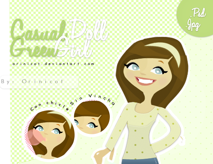 -Casual Girl Green Doll, en psd y jpg. By Orin