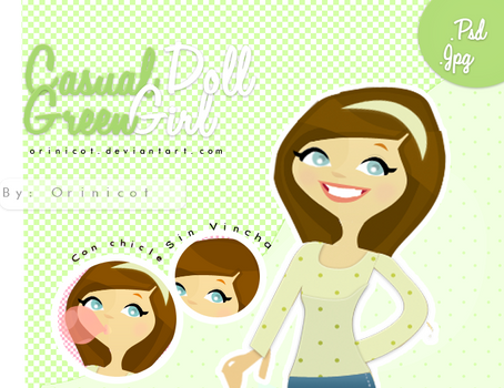 -Casual Girl Green Doll, en psd y jpg. By Orin