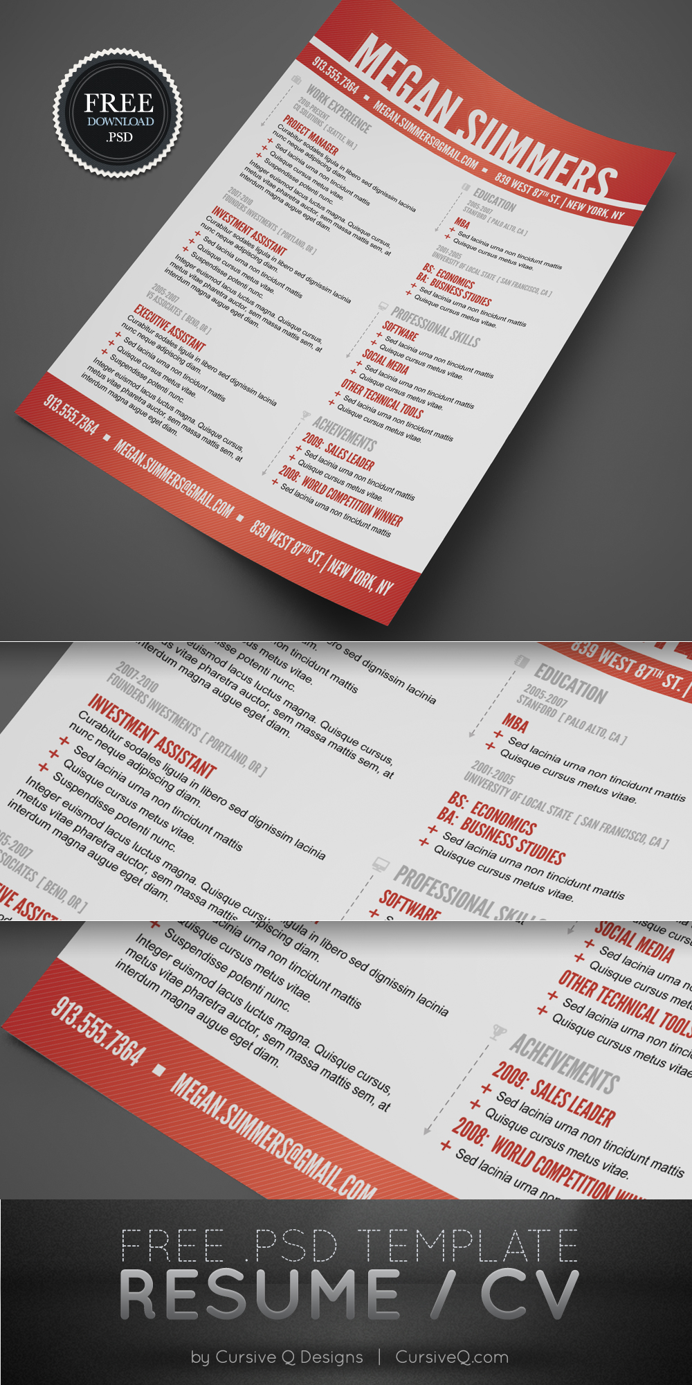 Free Resume / CV PSD Template