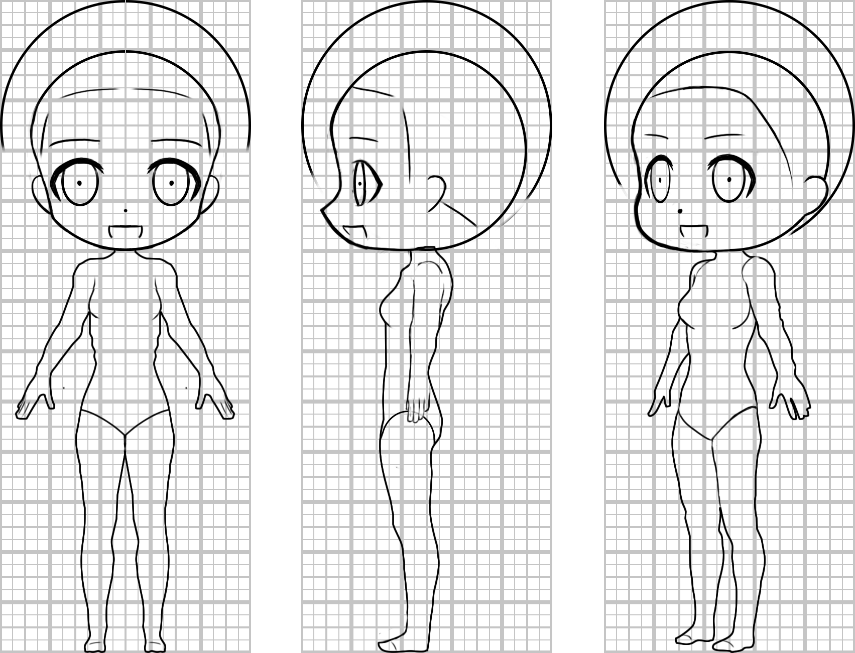 Chibi Model Sheet Draft 03 (Female) by digiraiter on DeviantArt
