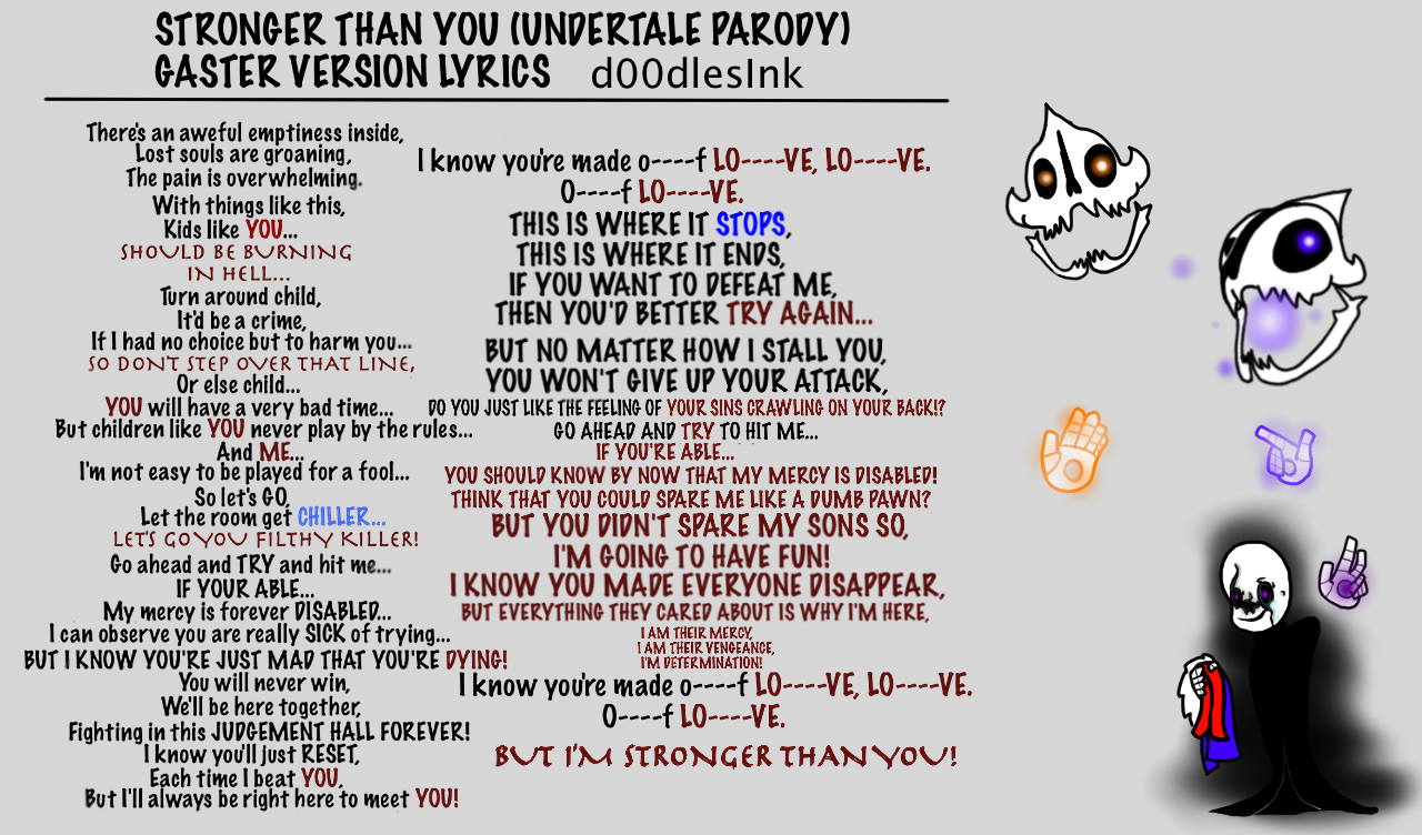Gaster Stronger Than You Fanlyric Undertale Parody By D00dlesink
