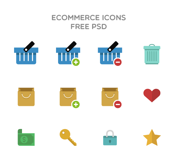 Flat ecommerce icons set - FREE PSD