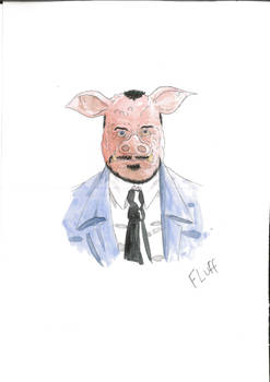 Watercolor Pig in suit.