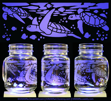 Etched Glass - Sea Turtles by KiRAWRa