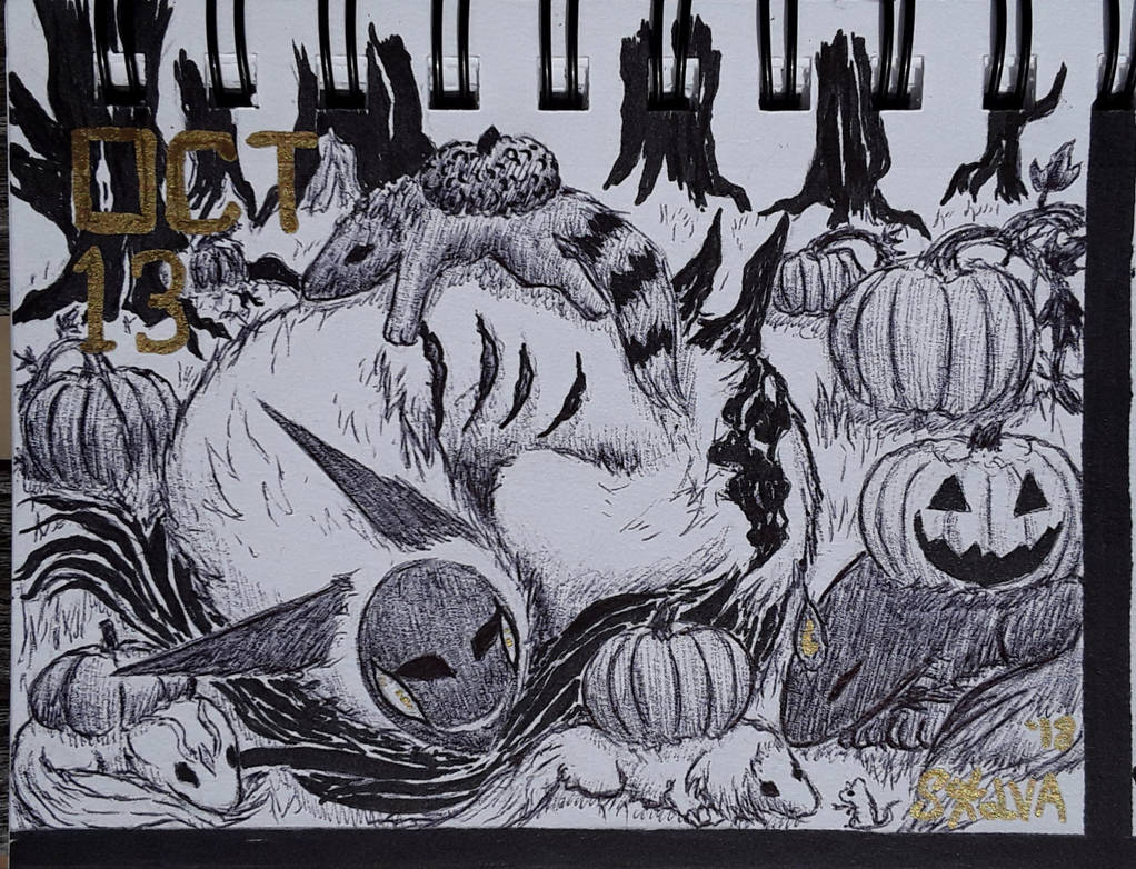 INKTOBER Day 13: Murkya in the Pumpkin Patch by Sokolva INKTOBER Day 13: Murkya in the Pumpkin Patch by Sokolva