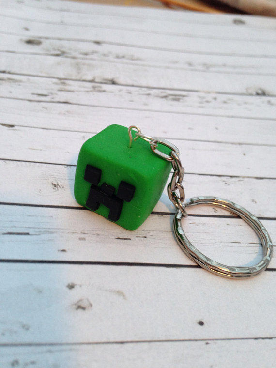 Creeper Head keychain made from polymer clay by InsaneJellyBean95 on