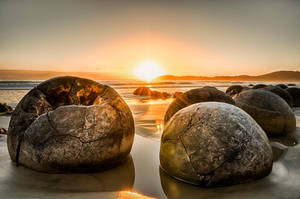 Moeraki Boulders Sunrise by Boindys Moeraki Boulders Sunrise by Boindys