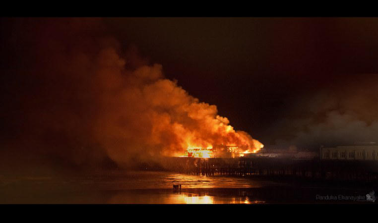 Hastings Pier on Fire by panduka56