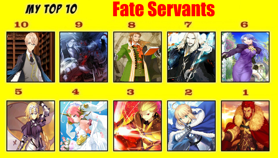 Top 10 Fate Servants by TohokariSteel on DeviantArt