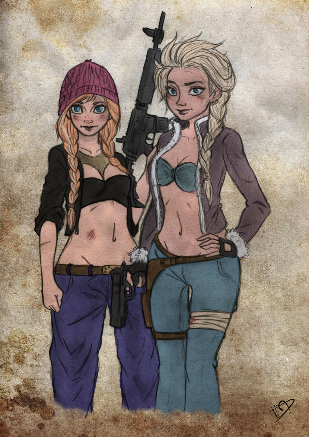 The Walking Disney : Anna and Elsa by Kasami-Sensei
