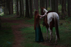 STOCK red haired woman and horse II by MyladyTane