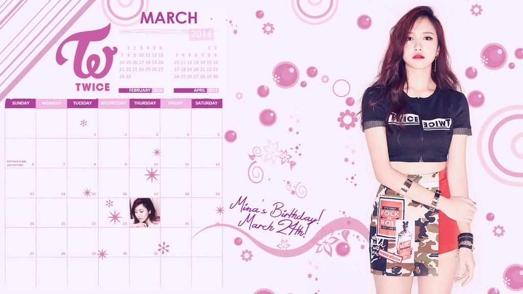 Twice Mina March 2016 Computer Calendar by MissCatieVIPBekah on DeviantArt