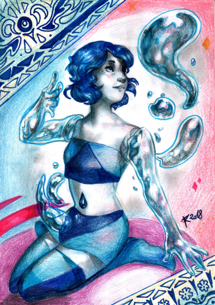 Another Artfight attack! This beautiful gem is CadbberryKat's Lapis Lazuli. It was fun to draw her and her arms made of water!+We're team coffee, attack us if you dare, team tea!+ ★ |Pat...